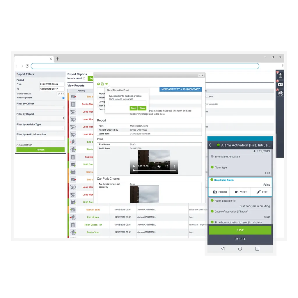 4 Ways To Improve Your Corporate Security Strategy 11 Trackforce incident reporting dashboard displayed on a desktop browser and a mobile phone