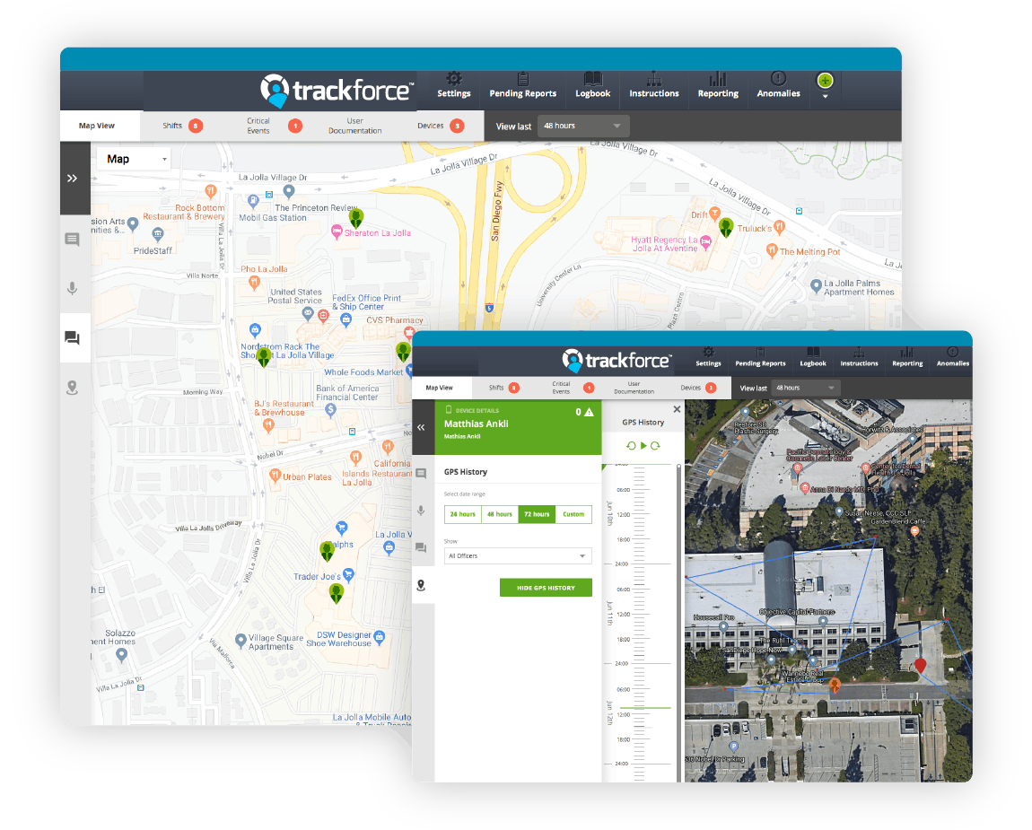 screenshots of trackforce command center screens