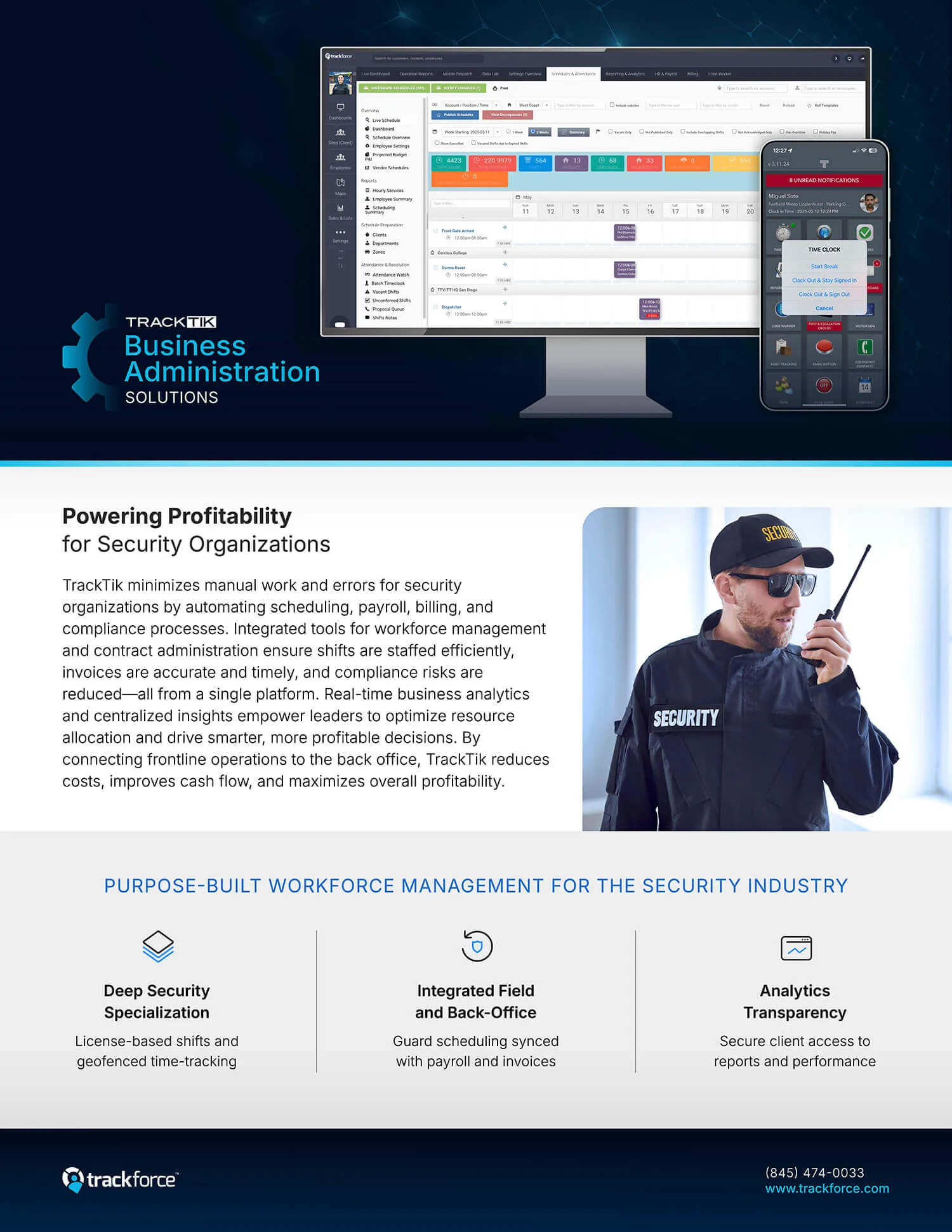 Business Administration Solution Brief 1 Preview page from the TrackTik Business Administration solution brief