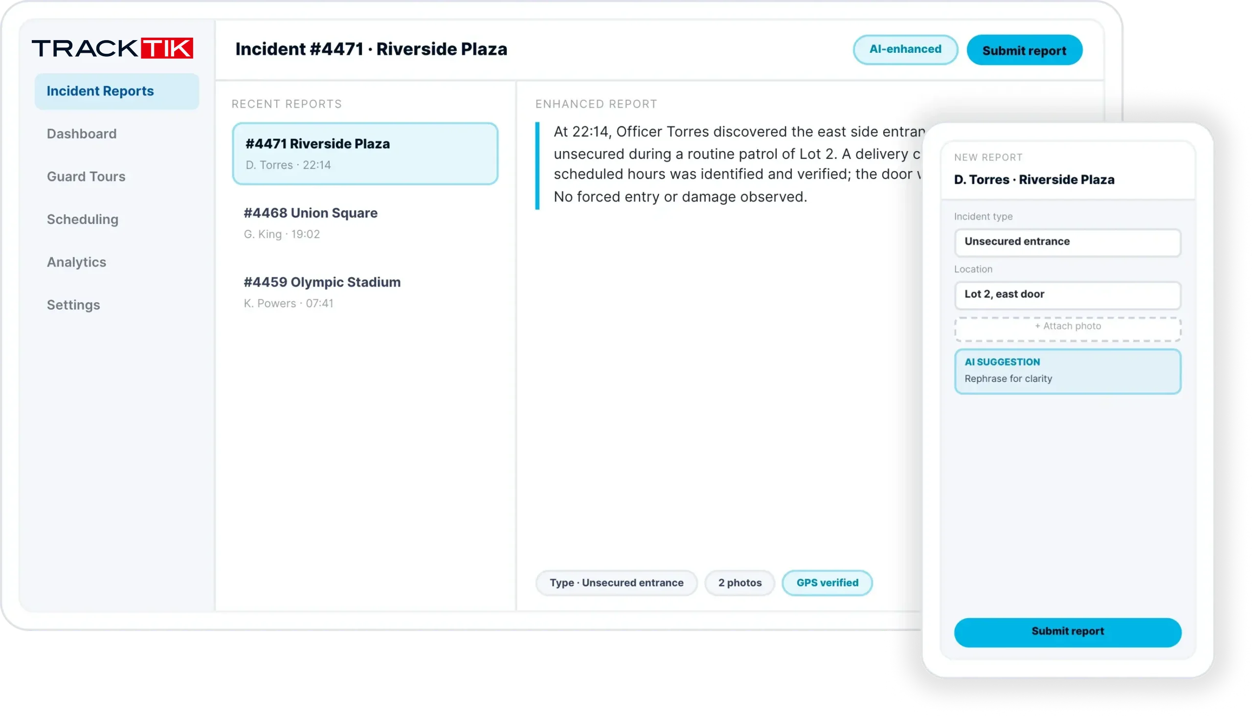 Reportpro Ai 1 TrackTik ReportPro AI turning a guard's field notes into a compliance-ready incident report