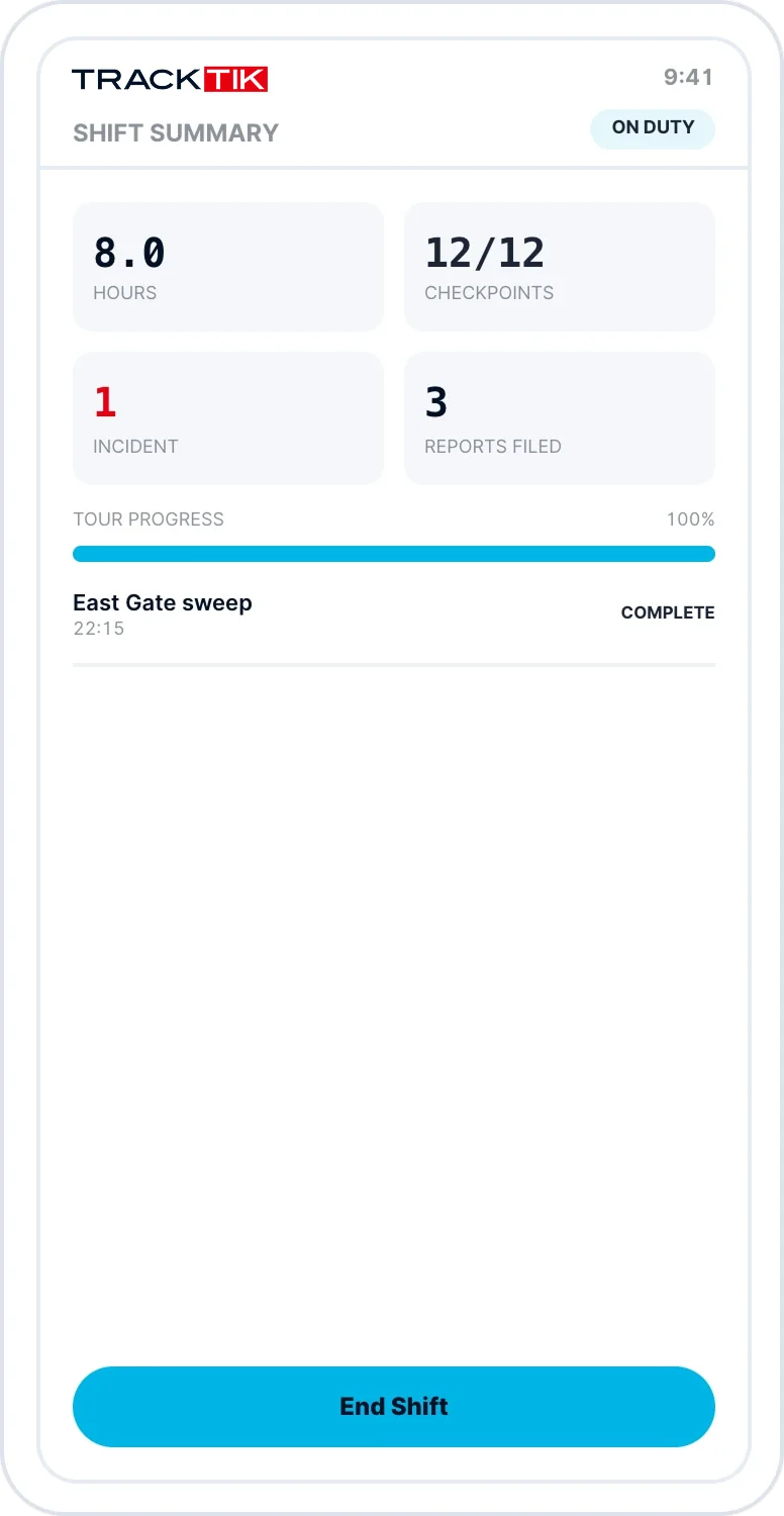 Security Incident Reporting 5 TrackTik guided incident reporting running on a mobile device