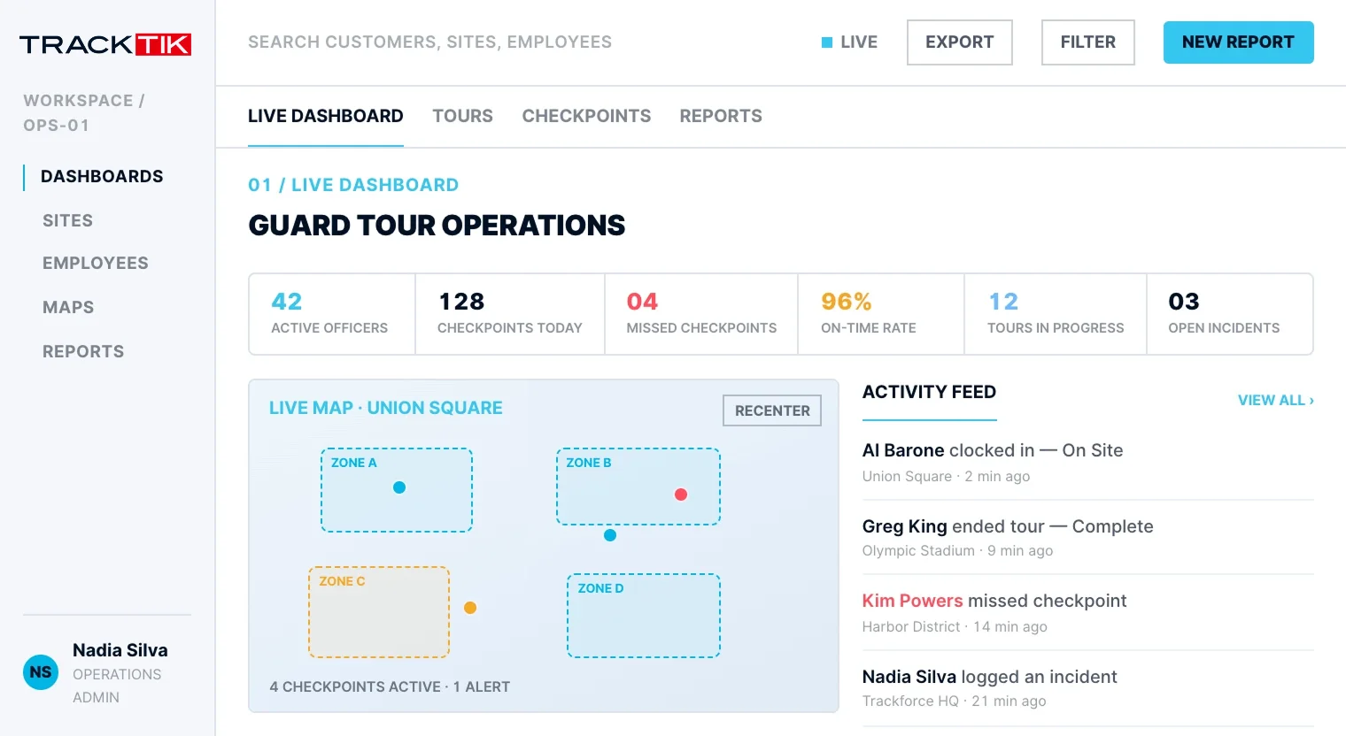 Security Guard Tour System 1 Opciones de puntos de control de TrackTik para registros mediante NFC, códigos de barras, códigos QR, GPS y registros manuales