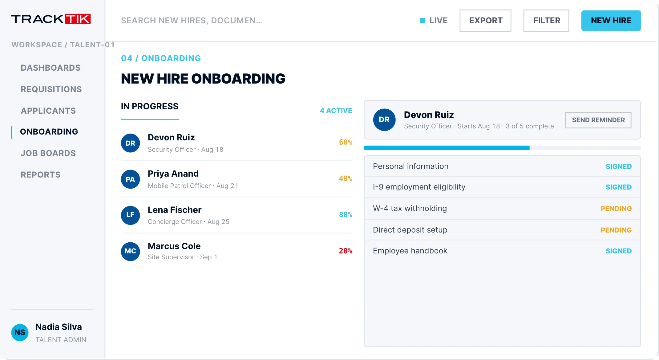 Talent Management 4 mobile onboarding new hires security guards tracktik