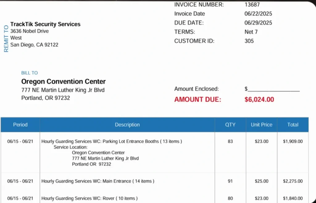 TrackTik automated invoicing and billing interface