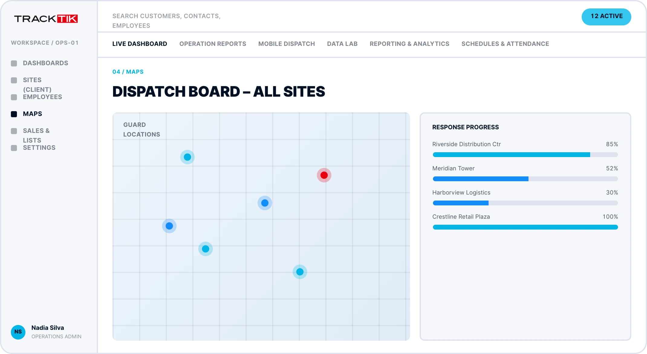 Command Center 4 tracktik multi site security dispatch board software