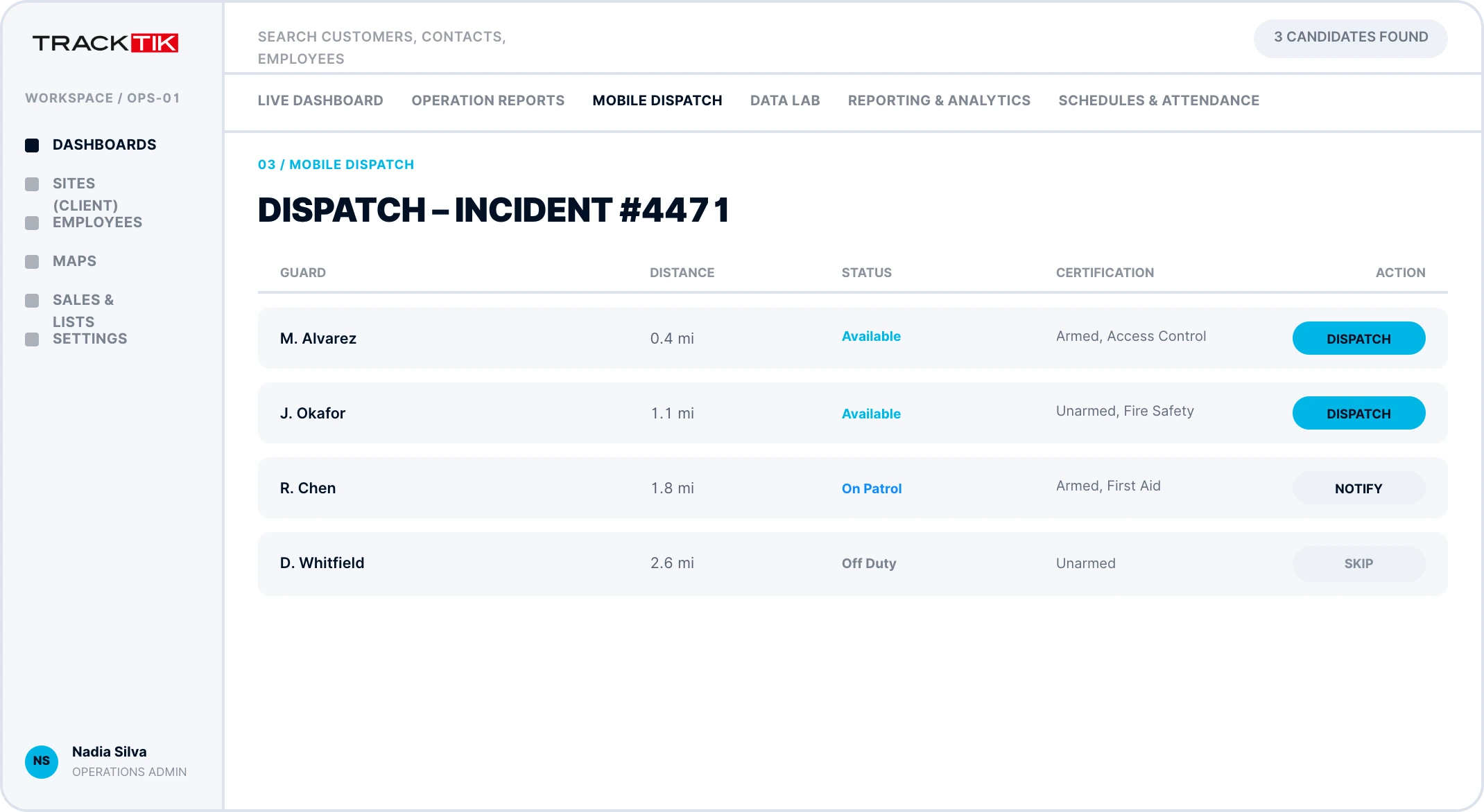 Command Center 3 tracktik security guard dispatch software