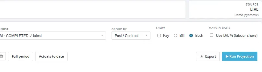 Contrôles d'exécution de Margin Insight avec le bouton Exporter